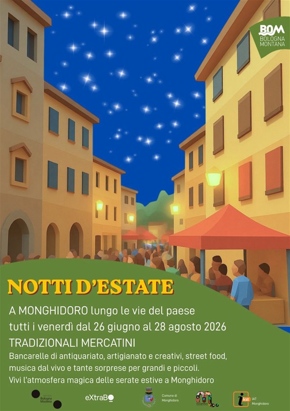 Mercatini del venerdì sera dal 26 giugno al 28 agosto 2026 a Monghidoro