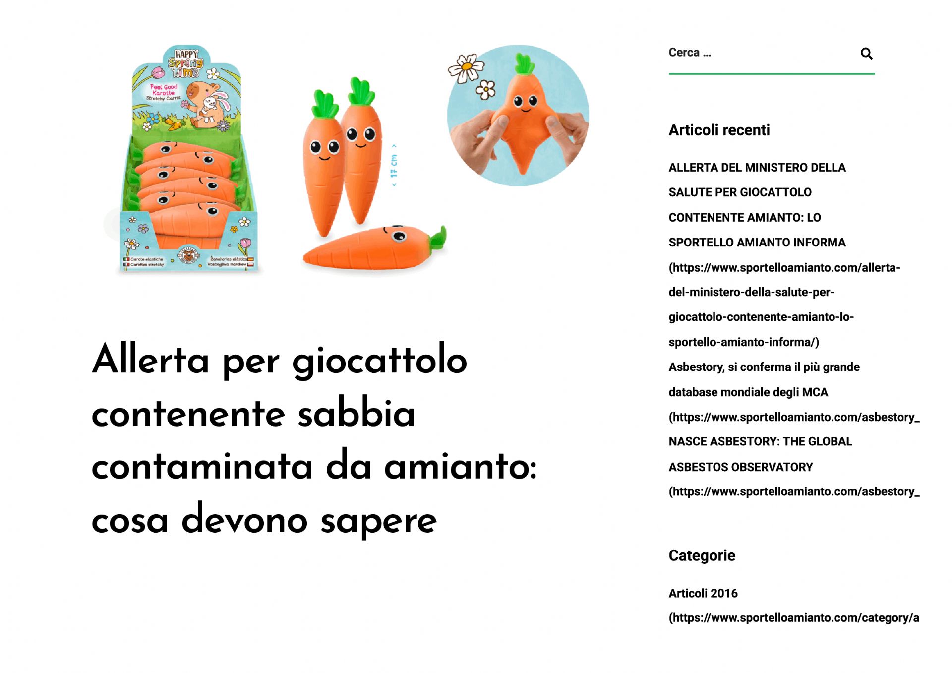 Allerta per giocattolo contenente sabbia contaminata da amianto 